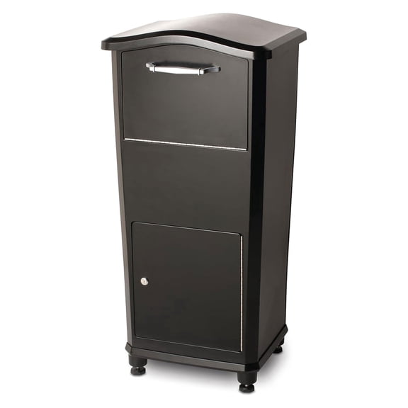 Architectural Mailboxes Elephantrunk® Package Delivery Box for Outside, Extra Large Lockable with Hopper Door, Heavy Duty Aluminum, Anti-Theft Baffle Porch Pirate Protection, Black