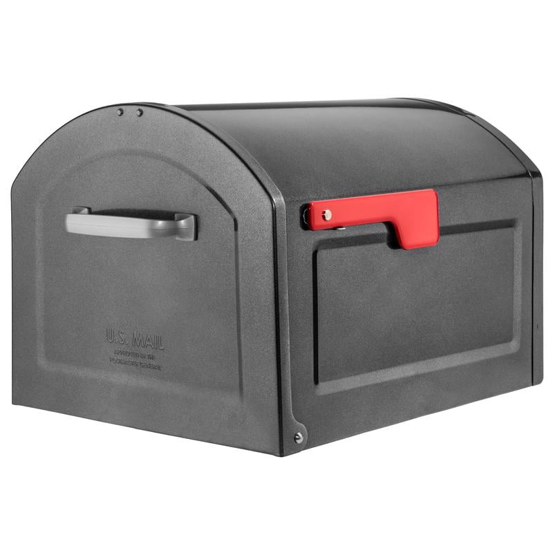 Centennial Pewter Steel Post Mount Mailbox with Red Flag