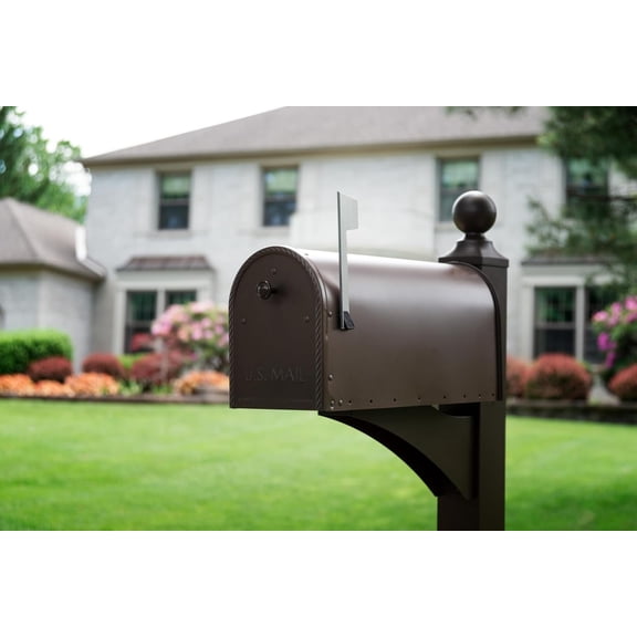 Architectural Mailboxes Edwards™ Weather-Resistant Steel Metal Post Mounted Mail Box for Outside, Bronze, Large Curbside Mailbox, Approved for Residential Delivery