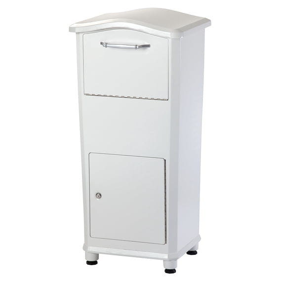 Architectural Mailboxes Elephantrunk® Package Delivery Box for Outside, Extra Large Lockable with Hopper Door, Heavy Duty Aluminum, Anti-Theft Baffle Porch Pirate Protection, White