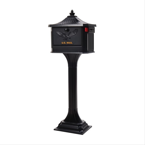 Architectural Mailboxes Pedestal Cast Aluminum, Large, Mailbox and Post Kit in Black