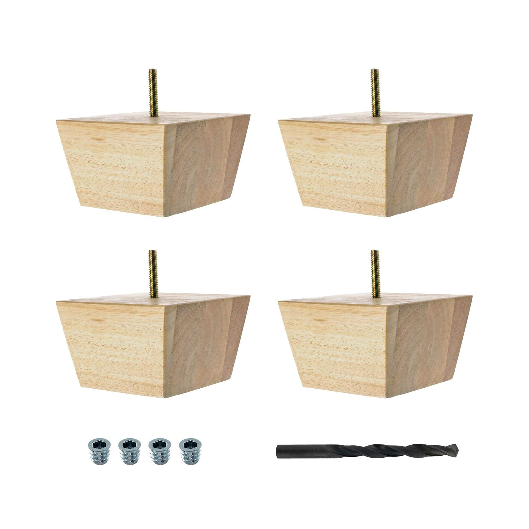 Unfinished Solid Hardwood Square Bun Foot Legs, Set of 4