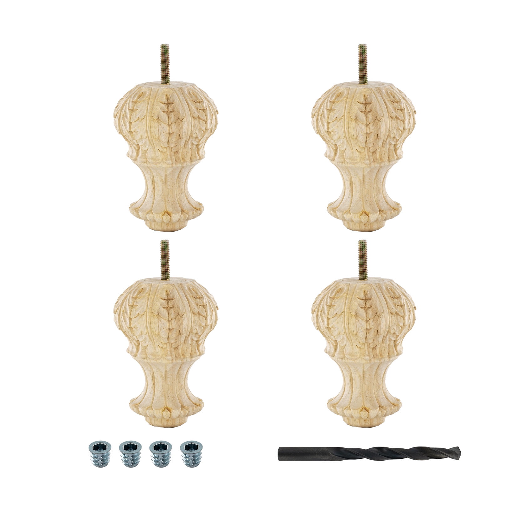 Unfinished Solid Hardwood Decorative Round Sofa Legs Set of 4