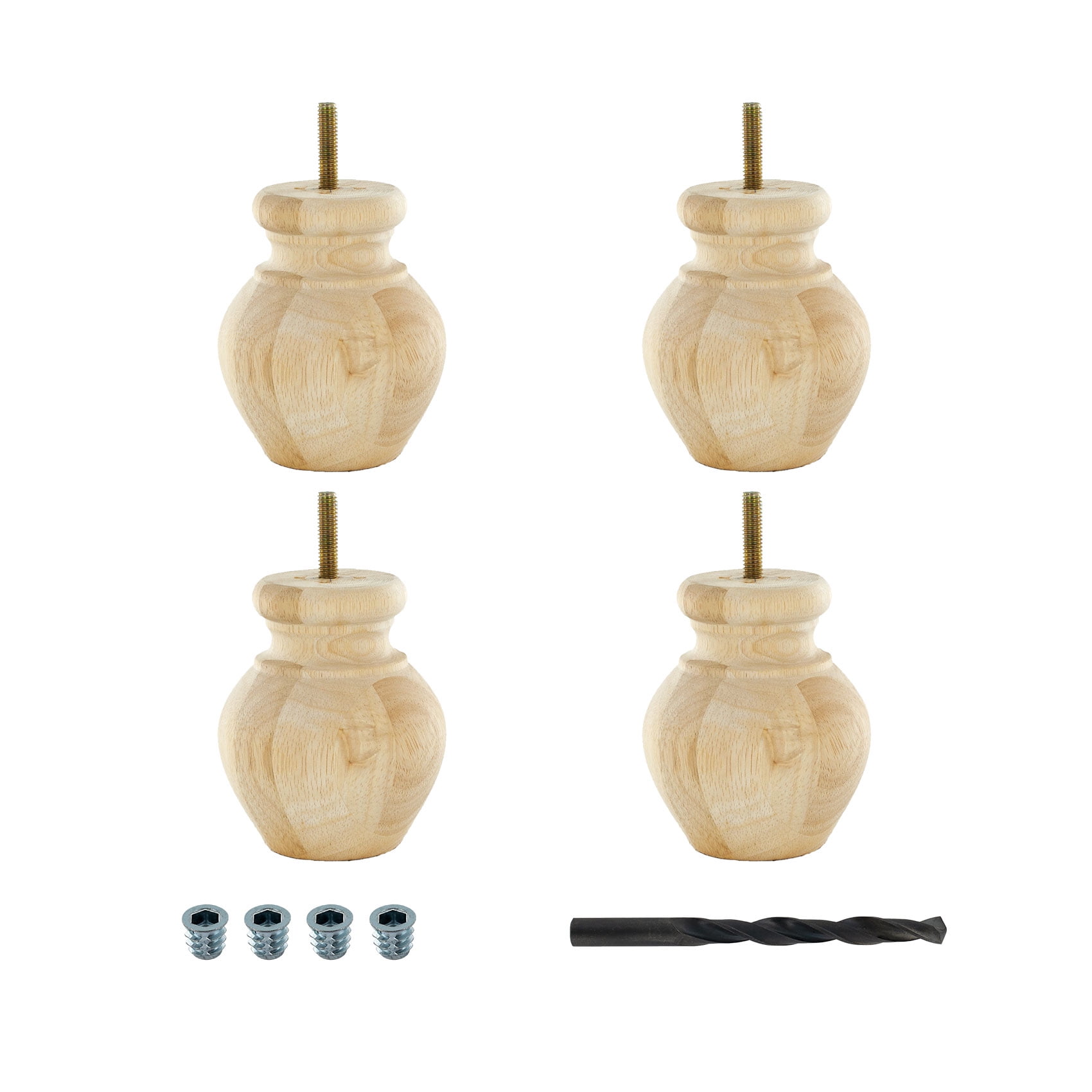 Unfinished Solid Hardwood Bun Foot Legs, Set of 4