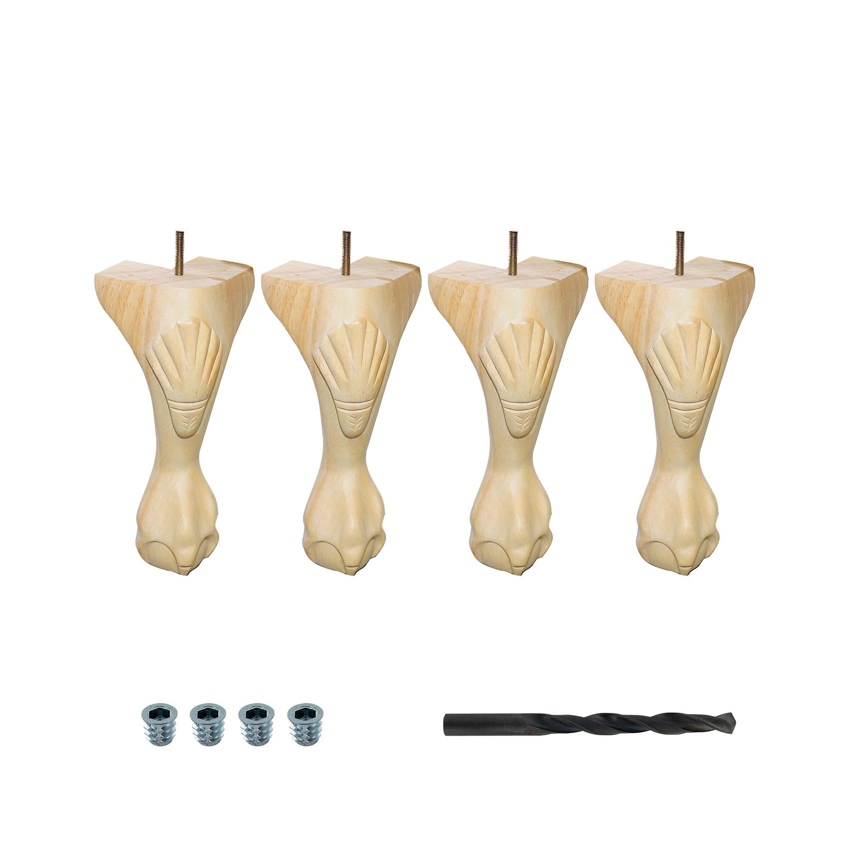 Unfinished Solid Hardwood Queen Anne Bun Feet Set of 4