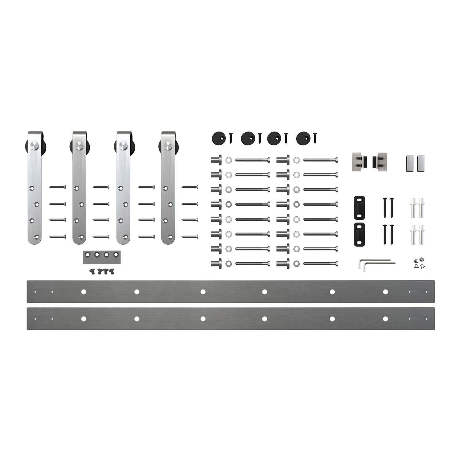 10 ft Brown Steel Mini Sliding Barn Door Hardware Kit for Double Wood Doors