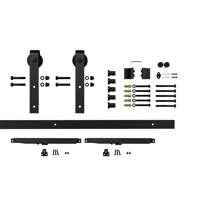 78 in. Soft Close Black Solid Steel Sliding Rolling Barn Door Hardware Kit for Single Wood Doors 78 in. Soft Close Black Solid Steel Sliding Rolling Barn Door Hardware Kit for Single Wood Doors