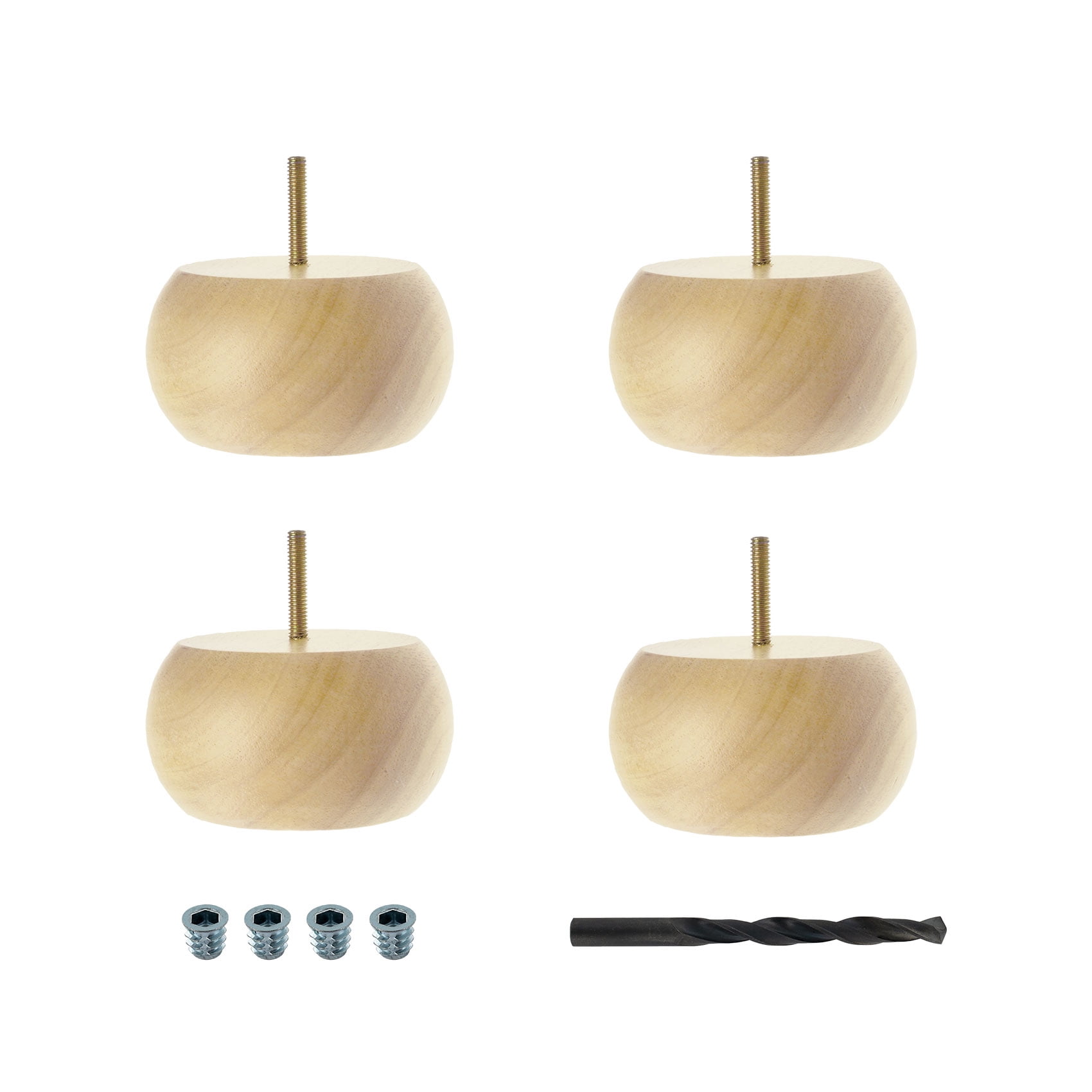 3" x 6" Unfinished Solid Hardwood Bun Foot Legs, Set of 4