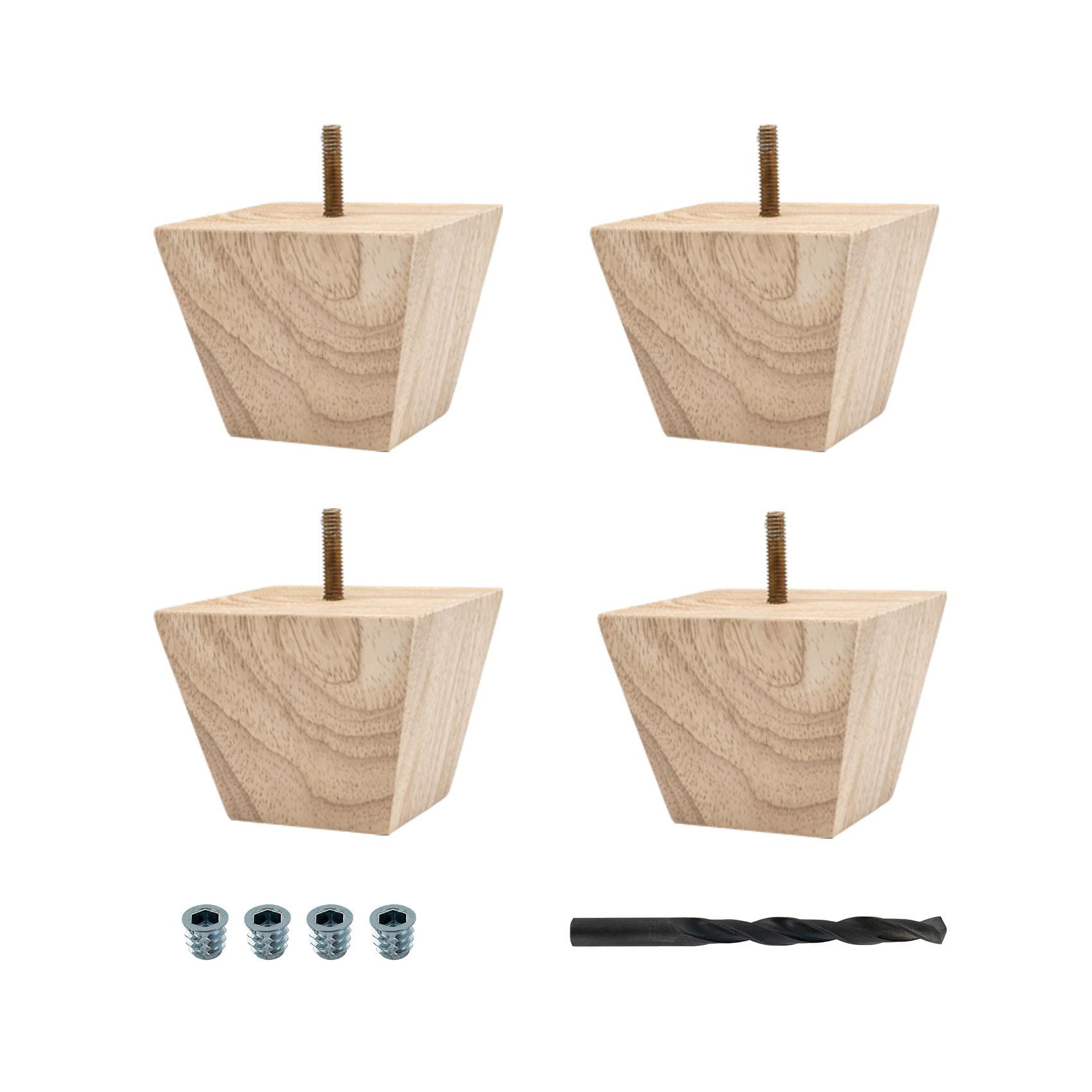Unfinished Solid Hardwood Square Bun Foot Furniture Legs, Set of 4