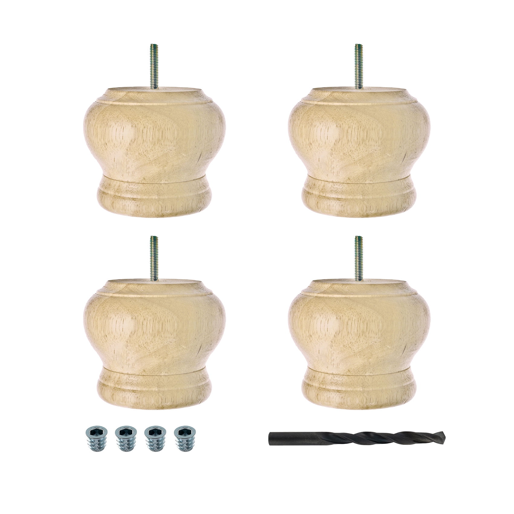 4 in x 4-3/4 in Unfinished Solid Hardwood Round Bun Foot Set
