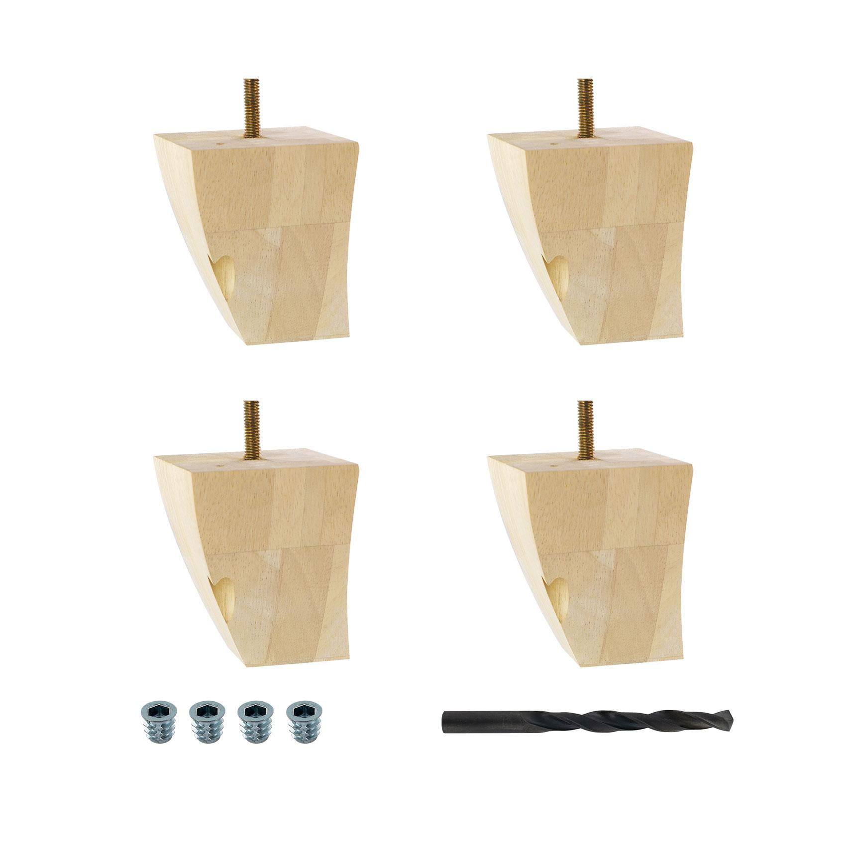 Unfinished Solid Hardwood Square Bun Foot Set with Hardware