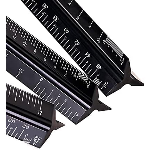 Architectural Scale Ruler 3 Pack Aluminum Triangular Ruler 12 Inch Imperial Metal Scale Ruler for Blueprint Drafting Ruler for Architect, Civil Engineer, Draftsman