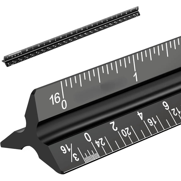 Architectural Scale Ruler, Imperial Measurements 12'', Laser-Etched Aluminum Architect Triangular Ruler Black for Architects, Students, Draftsman, and Engineers by
