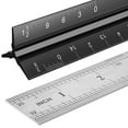thumbnail image 1 of Architectural Scale Ruler Set, 2 Pack 12 Inch Aluminum Architect Ruler with Standard Metal Ruler, Imperial Architect Triangular Ruler with Etching for Architects, Engineers, Students and Draftsman, 1 of 6