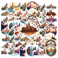 thumbnail image 1 of Architectural Stickers Landmark Stationery Stickers Historical PVC Stickers for Laptops Suitcases Fridge, 1 of 9