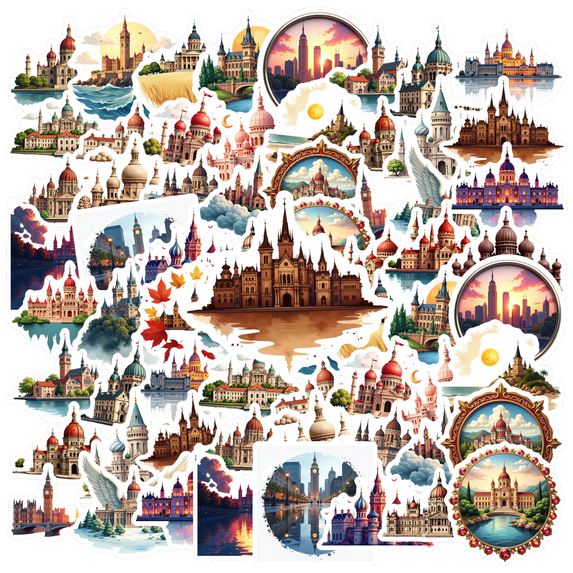 Architectural Stickers Landmark Stationery Stickers Historical PVC Stickers for Laptops Suitcases Fridge