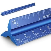 Architectural Triangular Scale Ruler - Includes 12 inch Aluminum Architect Scale and Triangular Ruler - Suitable for Architects, Draftsmen, and Engineers Blue