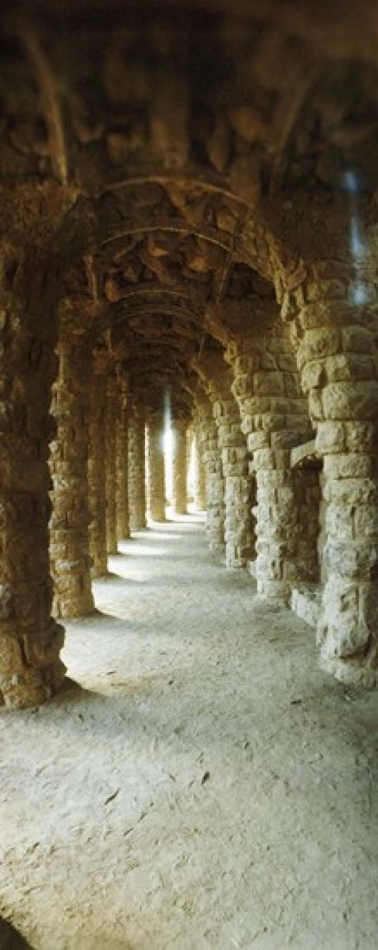 Architectural detail of the famous park designed by Catalan architect Antonio Gaudi Park Guell Barcelona Catalonia Spain Canvas Art - Panoramic Images (30 x 12)
