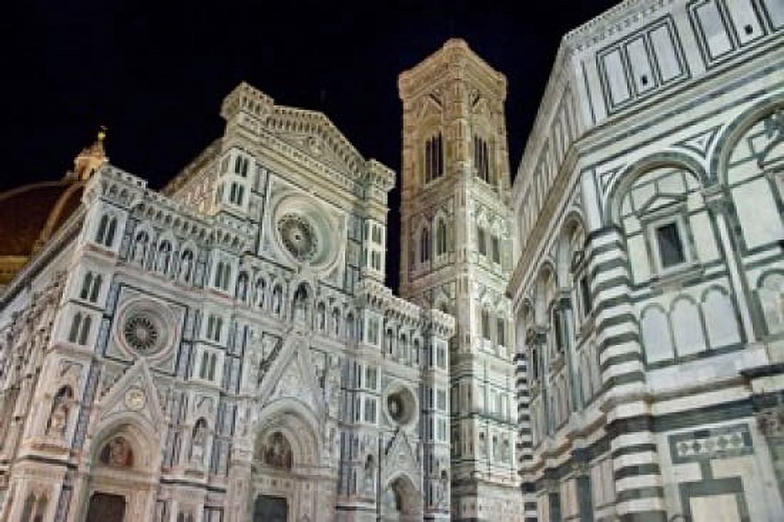Architectural detail of a cathedral at night Duomo Santa Maria Del Fiore Florence Tuscany Italy Canvas Art - Panoramic Images (36 x 24)