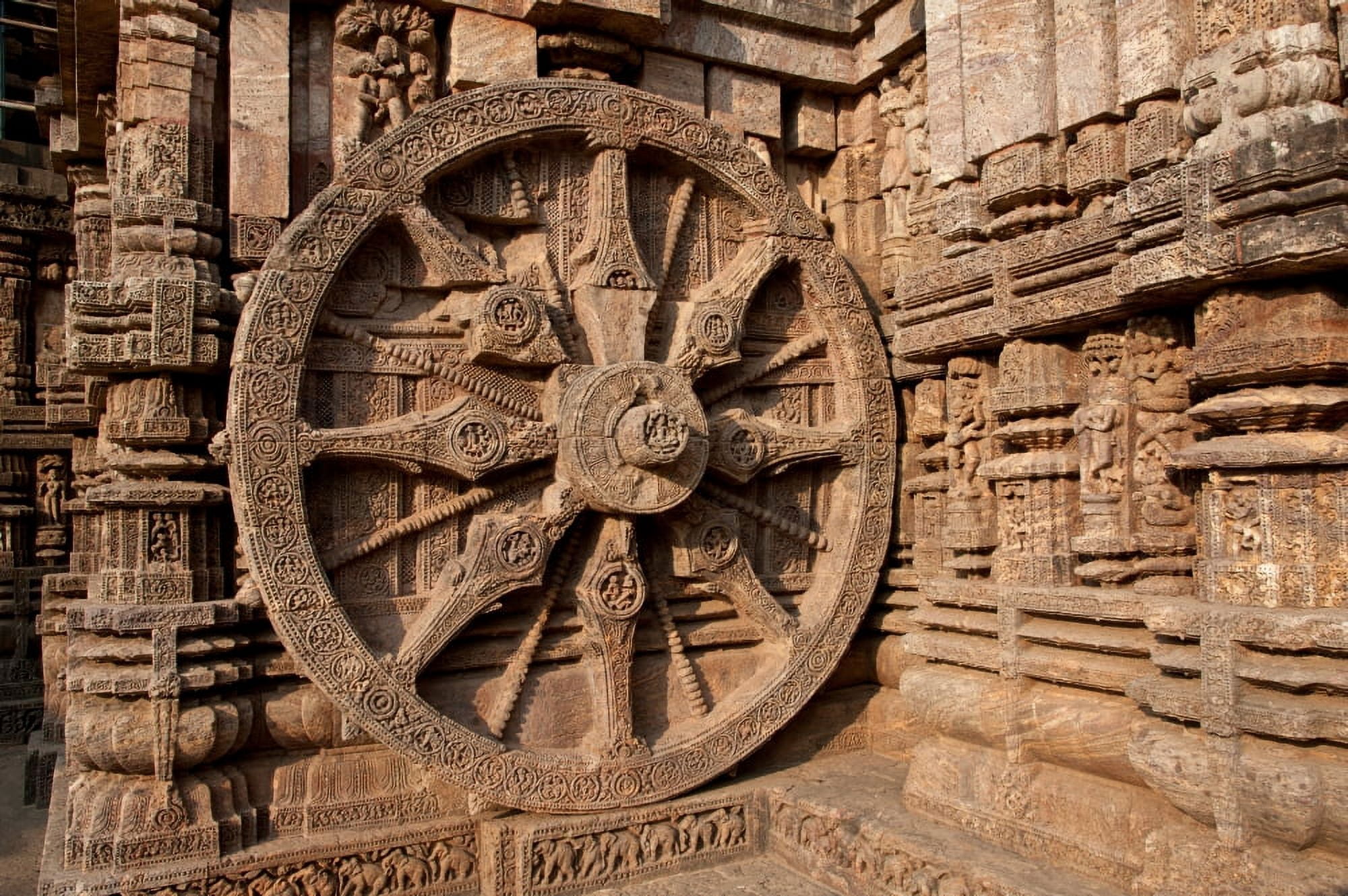 Architectural detail of stone carved chariot wheel in the temple Sun Temple Konark Orissa India Canvas Art - Panoramic Images (36 x 12)