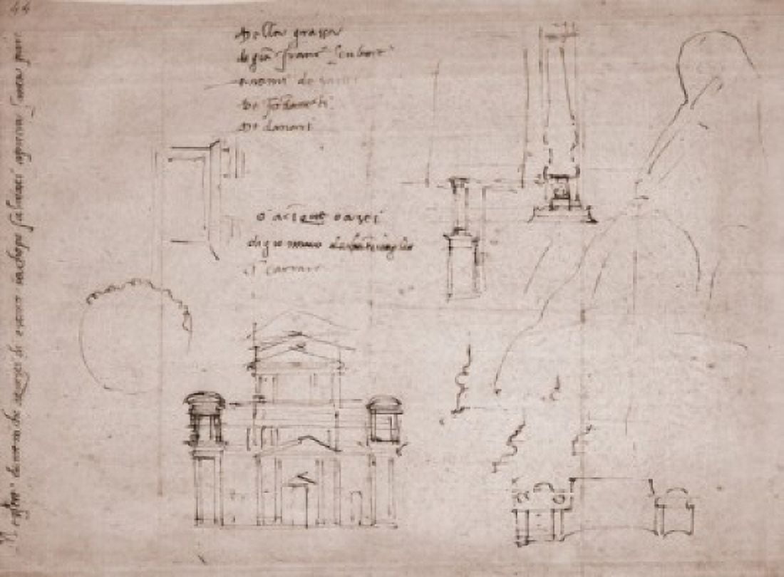 Architectural facade by Michelangelo Buonarroti drawing 1475-1564 Italy Florence Galleria degli Uffizi Canvas Art - Michelangelo Buonarroti (18 x 24)