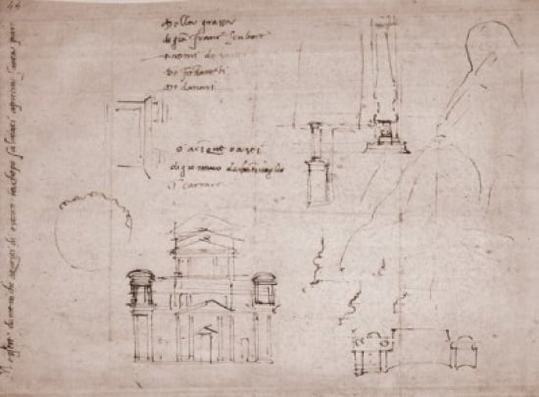 Architectural facade by Michelangelo Buonarroti drawing 1475-1564 Italy Florence Galleria degli Uffizi Canvas Art - Michelangelo Buonarroti (24 x 36)