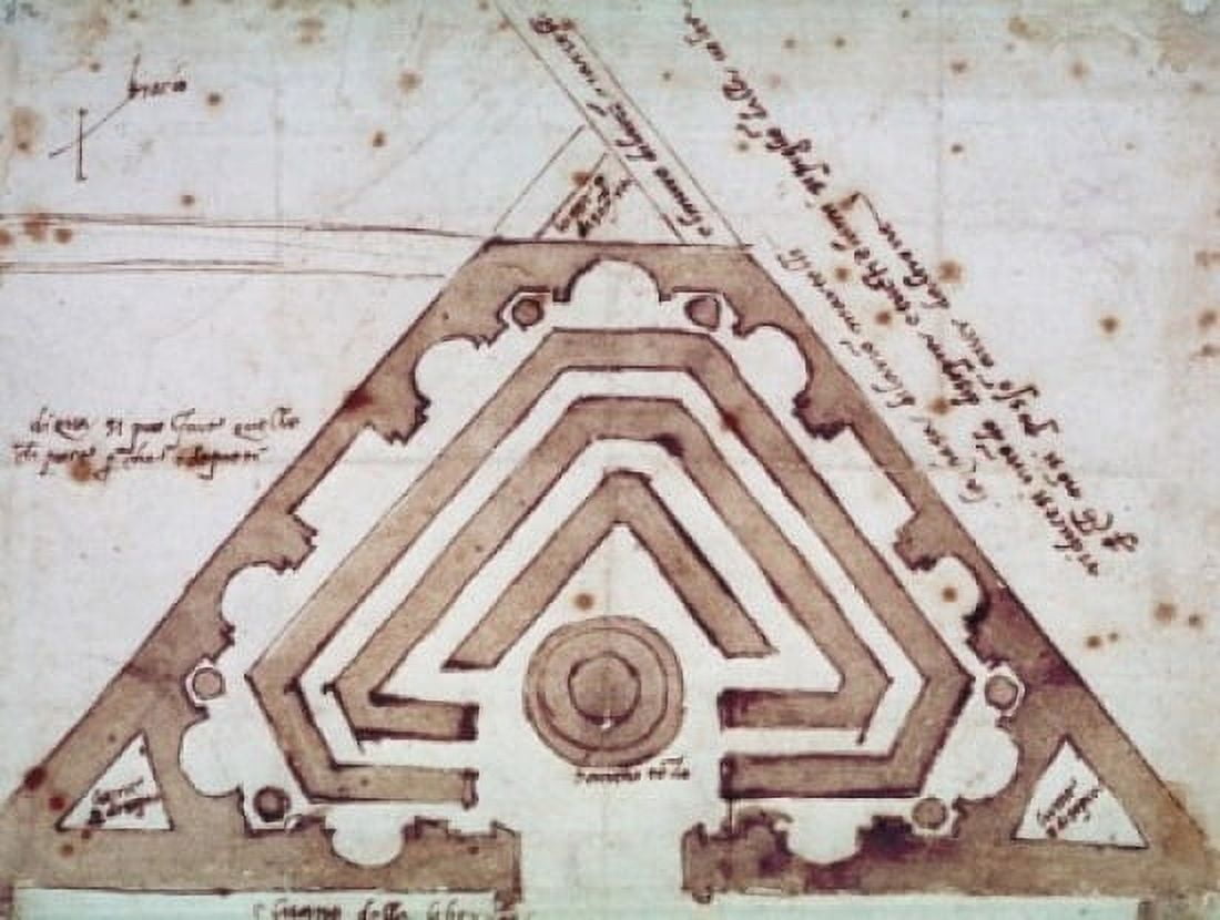 Architectural ground by Michelangelo Buonarroti pen and ink 1475-1564 Italy Florence Galleria degli Uffizi Canvas Art - Michelangelo Buonarroti (24 x 36)