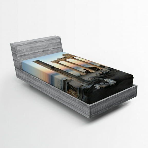 Ambesonne Architecture Fitted Sheet, Greece Pillars, Twin Size, Multicolor