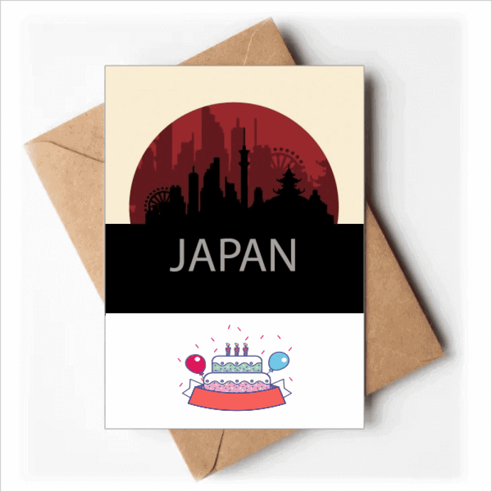 Architecture Landmark Outline Japan Happy Birthday Greeting Cards Envelopes Blank