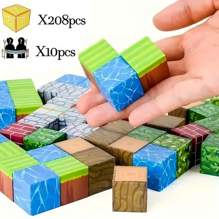 Magnetic Building Blocks - 208 Random Magnetic Blocks + 10 Individual Magnetic Cubes Stacking, STEM Sensory Toys for Children, Boys and Girls Ages 3-8 Christmas Birthday Gifts