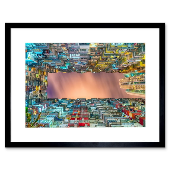 Architecture Night Building City Skyscraper Art Print Black Framed Poster Wall Decor 9x7 inch