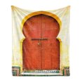 thumbnail image 1 of Architecture Soft Flannel Fleece Throw Blanket, Old Moroccan Historical Antique Locked Building Door Interior, Cozy Plush for Indoor and Outdoor Use, 70" x 90", Pale Yellow Burnt Orange, by Ambesonne, 1 of 5