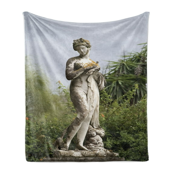 Architecture Soft Flannel Fleece Throw Blanket, Sculptured Greenery on the Grounds of Achillion Palace Corfu Island, Cozy Plush for Indoor and Outdoor Use, 70" x 90", Green Beige, by Ambesonne