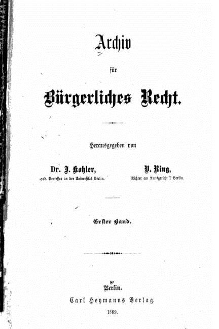 Archiv fur Burgerliches Recht, (Paperback)