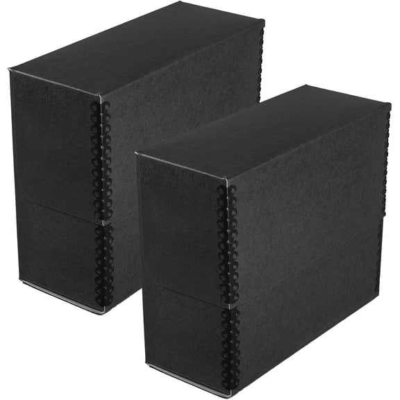 Archival Document Storage Box with Metal Edge, Acid-Free Black Boxboard, 15.5" x 12.5" x 5", Pack of 2