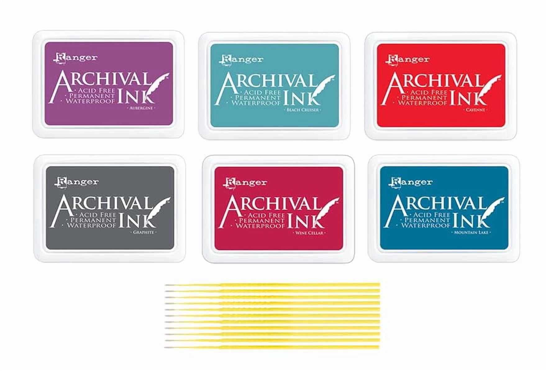 Ranger Archival Ink Pad Bundle - Aubergine, Cayenne, Beach Cruiser, Graphite, Wine Cellar, and Mountain Lake - with Trebbies Detail Sticks