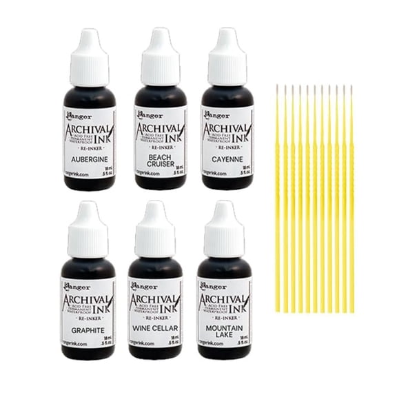 Ranger Archival Reinkers Bundle - Aubergine, Cayenne, Beach Cruiser, Graphite, Wine Cellar, and Mountain Lake - with Trebbies Detail Sticks