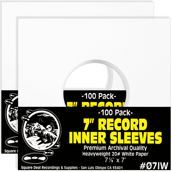 (200) Archival Quality Acid-Free Heavyweight Paper Inner Sleeves for 7" Vinyl Records #07IW