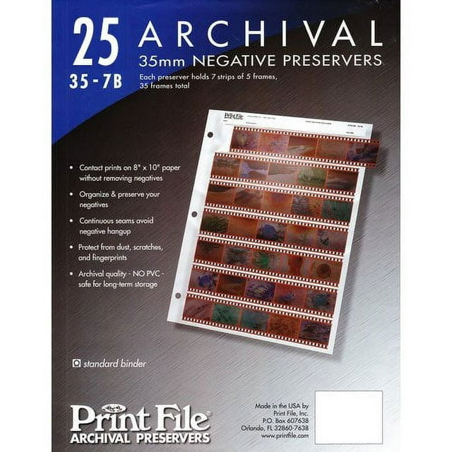 Archival Storage Sheets 357B25 for 35mm Film Negatives 7 Strips 25 Pack