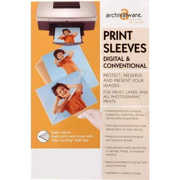 Archivalware Digital Output Sleeving, Archival 3 mil Polypropylene Print Protectors, A4, 8-1/2x11", Sealed on One Side, Pack of 25