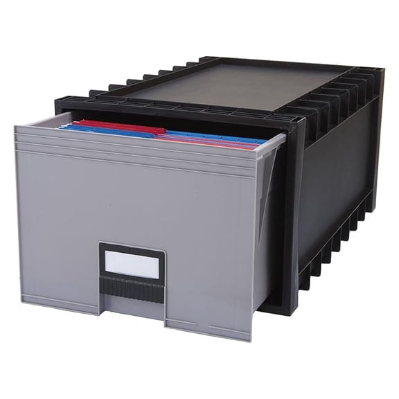 Archive Files Storage Box, Letter Size, Stackable Plastic Storage Containers - Black/Gray, 1/Each - Office, Home, Legal, Documents Organization
