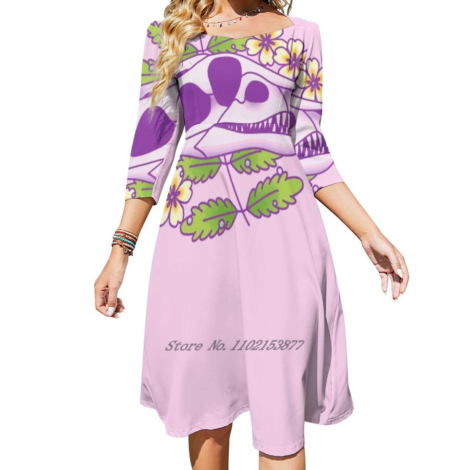 Women's Dinosaur Print Wrap Dress - V Neck Short Sleeve Flared Knee Length Casual Dress