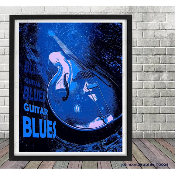 Archtop Blues Guitar Music Wall Art Print, Unframed Paper Poster 8x10in