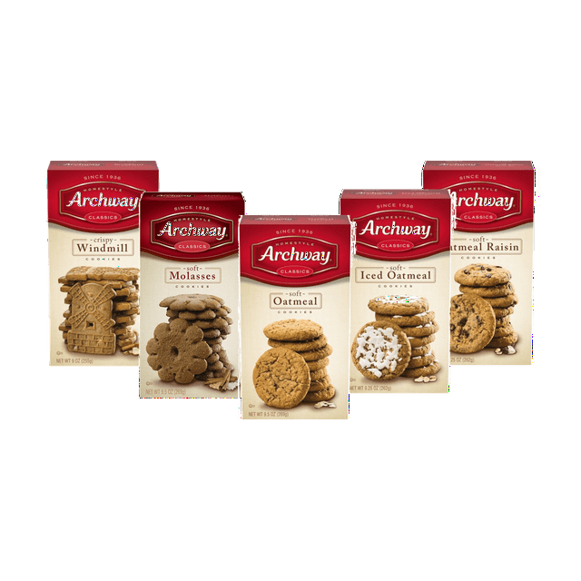 Archway Classics Molasses, Oatmeal, Oatmeal Raisin, Iced Oatmeal & Windmill Cookies, Variety 5