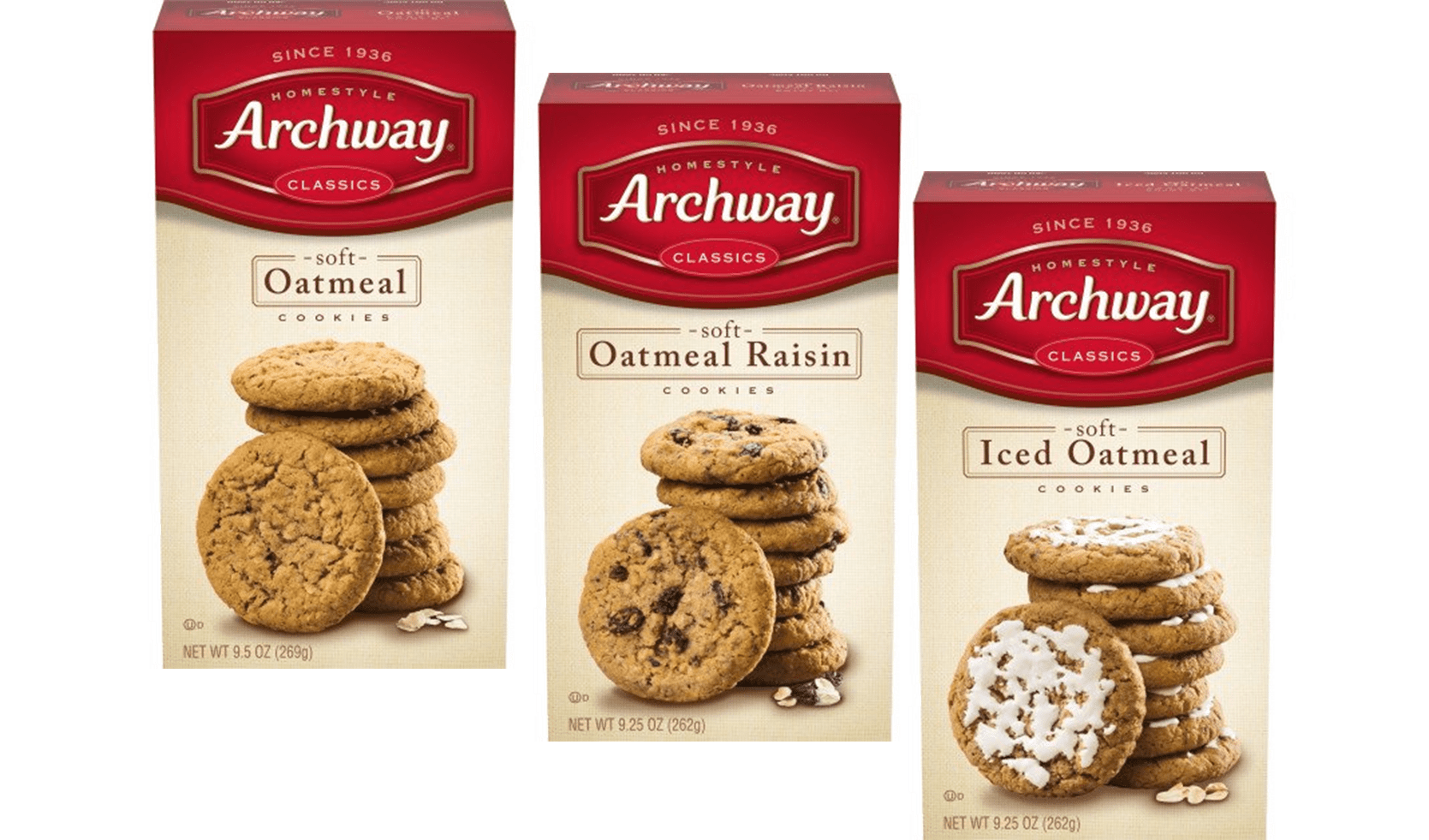 Archway Classics Soft Oatmeal, Oatmeal Raisin & Iced Oatmeal Cookies ...