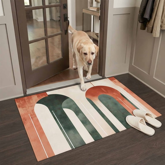 Abstract Rug Minimalistic Archway Front Door Rugs 2x3ft Abstract Minimalist Terracotta Green ...