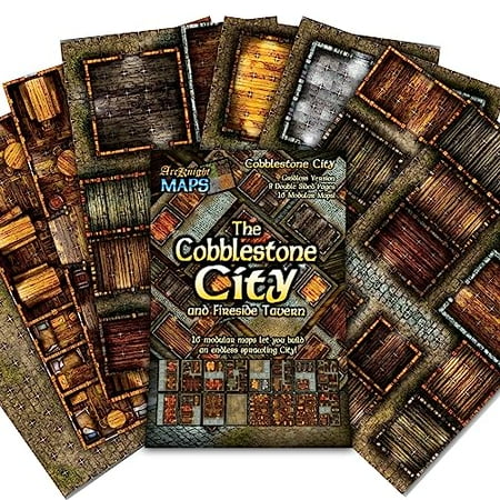 Arcknight The Cobblestone City Roleplaying Battlemaps; 16 Modular RPG Maps in 8 Double-Sided Pages, 1" Square Grid, Modular & Versatile Design for Tabletop Gaming - for Dungeons & Dragons, Pathfinder