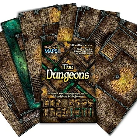 Arcknight The Dungeons Roleplaying Battlemaps; 16 Modular RPG Maps in 8 Double-Sided Pages, 1" Square Grid, Modular & Versatile Design for Tabletop Gaming - for Dungeons & Dragons & Pathfinder