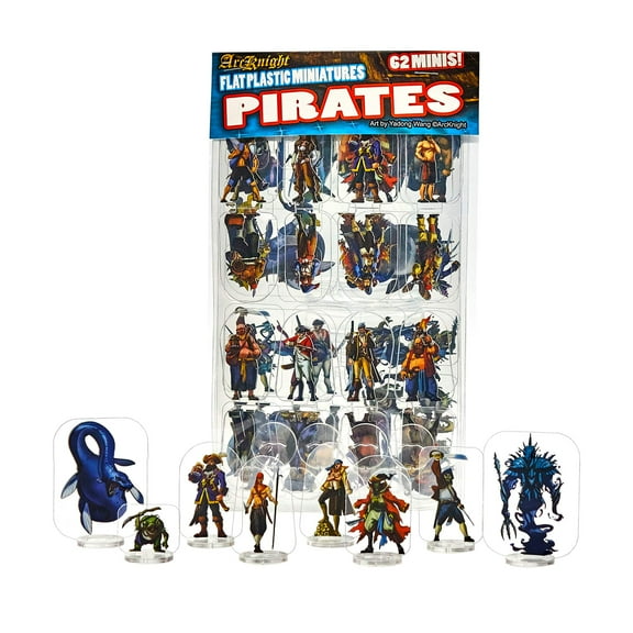 Arcknight Flat Plastic Miniatures: Pirates; 62 Unique High Seas-Themed Minis for DnD 5e and Pathfinder; Affordable, Skinny Figurines for Dungeons and Dragons and other Tabletop RPG games