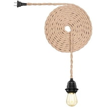 ArcoMead 16.6ft Farmhouse Weatherproof Hanging Pendant Light Kit with Twisted Hemp Rope, E26 Outdoor Ceiling Lighting Cord Fixture for Industrial DIY Projects Office Bar Backyard Balcony Party
